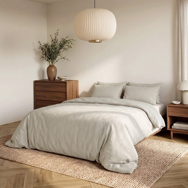 Embossed Microfibre Duvet Cover Set Modern Geo 3D | Cream | Single - 140cm (W) x 220cm (L) - The Bedding & Blankets Store