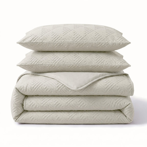 Embossed Microfibre Duvet Cover Set Modern Geo 3D | Cream | Single - 140cm (W) x 220cm (L) - The Bedding & Blankets Store