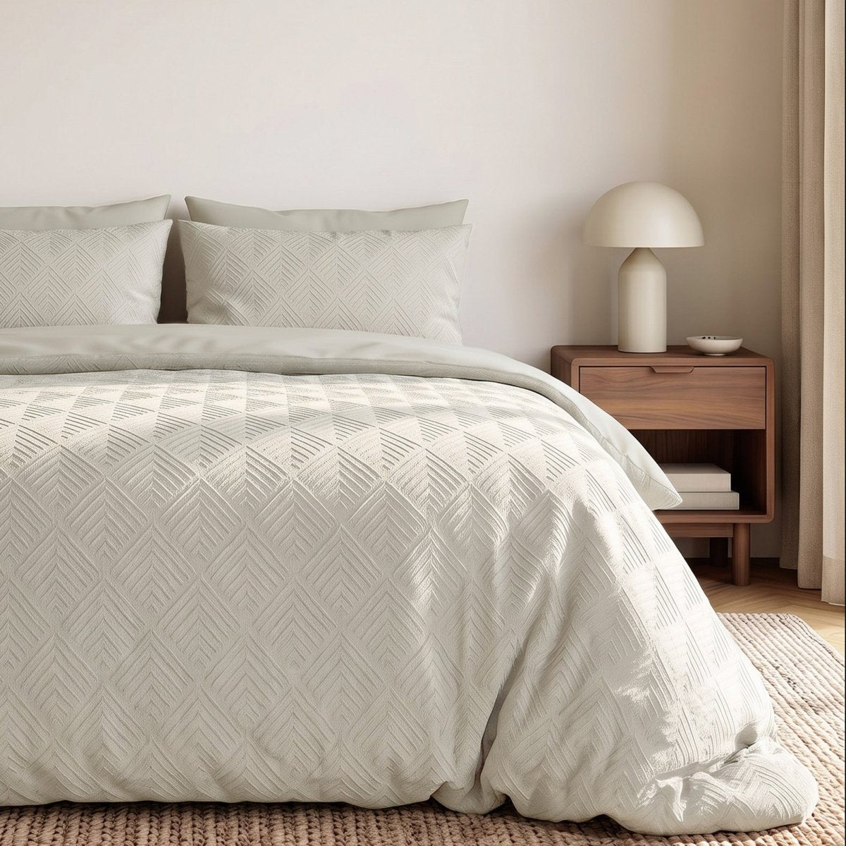 Embossed Microfibre Duvet Cover Set Modern Geo 3D | Cream | Single - 140cm (W) x 220cm (L) - The Bedding & Blankets Store