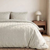 Embossed Microfibre Duvet Cover Set Modern Geo 3D | Cream | Single - 140cm (W) x 220cm (L) - The Bedding & Blankets Store