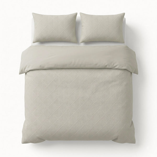 Embossed Microfibre Duvet Cover Set Modern Geo 3D | Cream | Single - 140cm (W) x 220cm (L) - The Bedding & Blankets Store