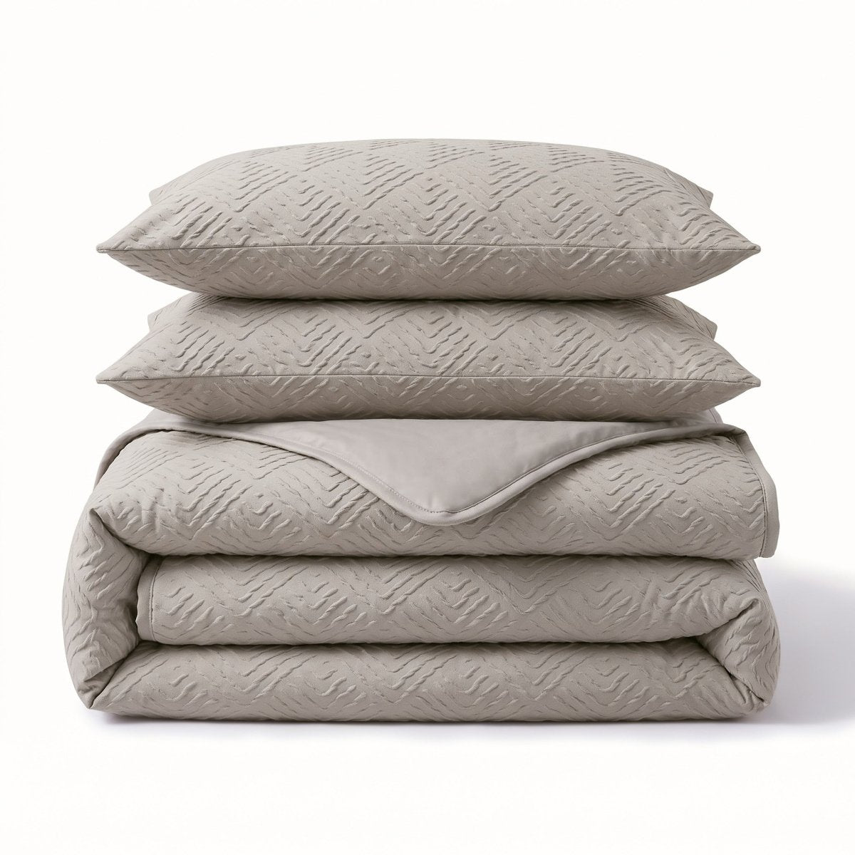 Embossed Microfibre Duvet Cover Set Modern Geo 3D | Taupe/Grey | Single - 140cm (W) x 220cm (L) - The Bedding & Blankets Store