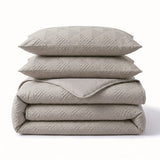 Embossed Microfibre Duvet Cover Set Modern Geo 3D | Taupe/Grey | Single - 140cm (W) x 220cm (L) - The Bedding & Blankets Store