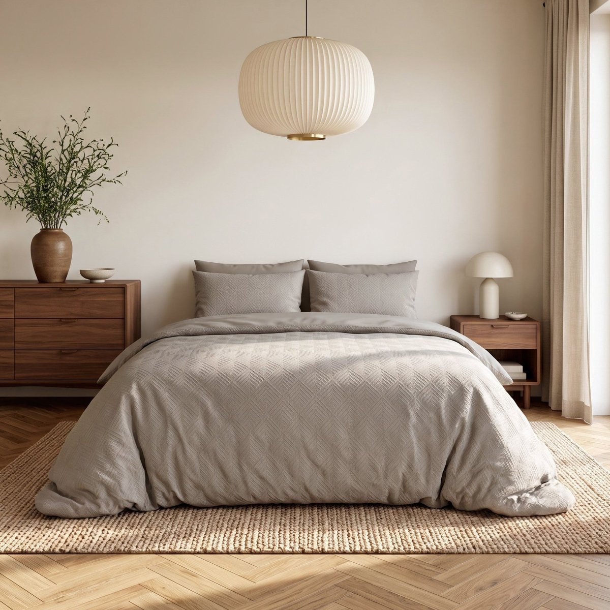 Embossed Microfibre Duvet Cover Set Modern Geo 3D | Taupe/Grey | Single - 140cm (W) x 220cm (L) - The Bedding & Blankets Store
