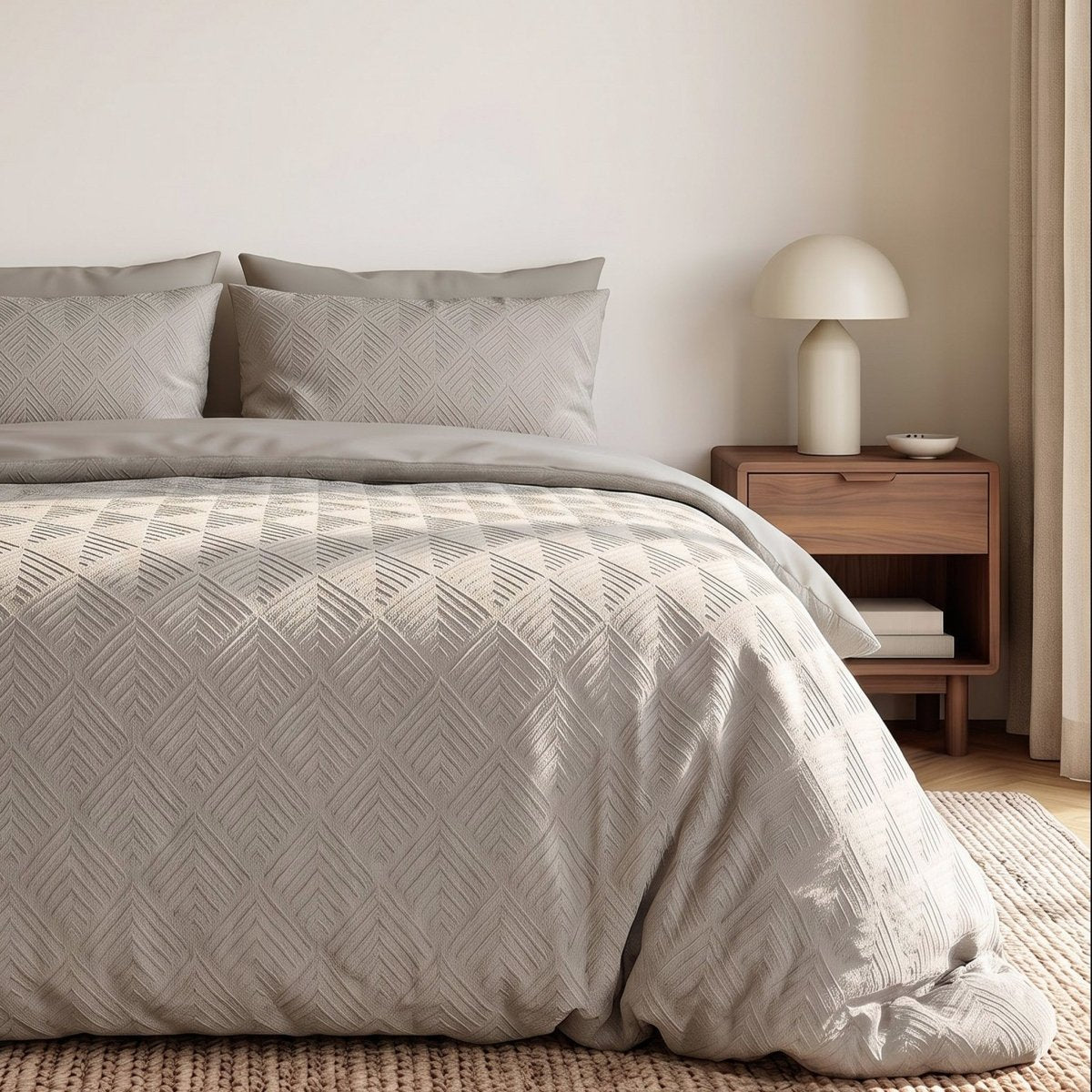 Embossed Microfibre Duvet Cover Set Modern Geo 3D | Taupe/Grey | Single - 140cm (W) x 220cm (L) - The Bedding & Blankets Store