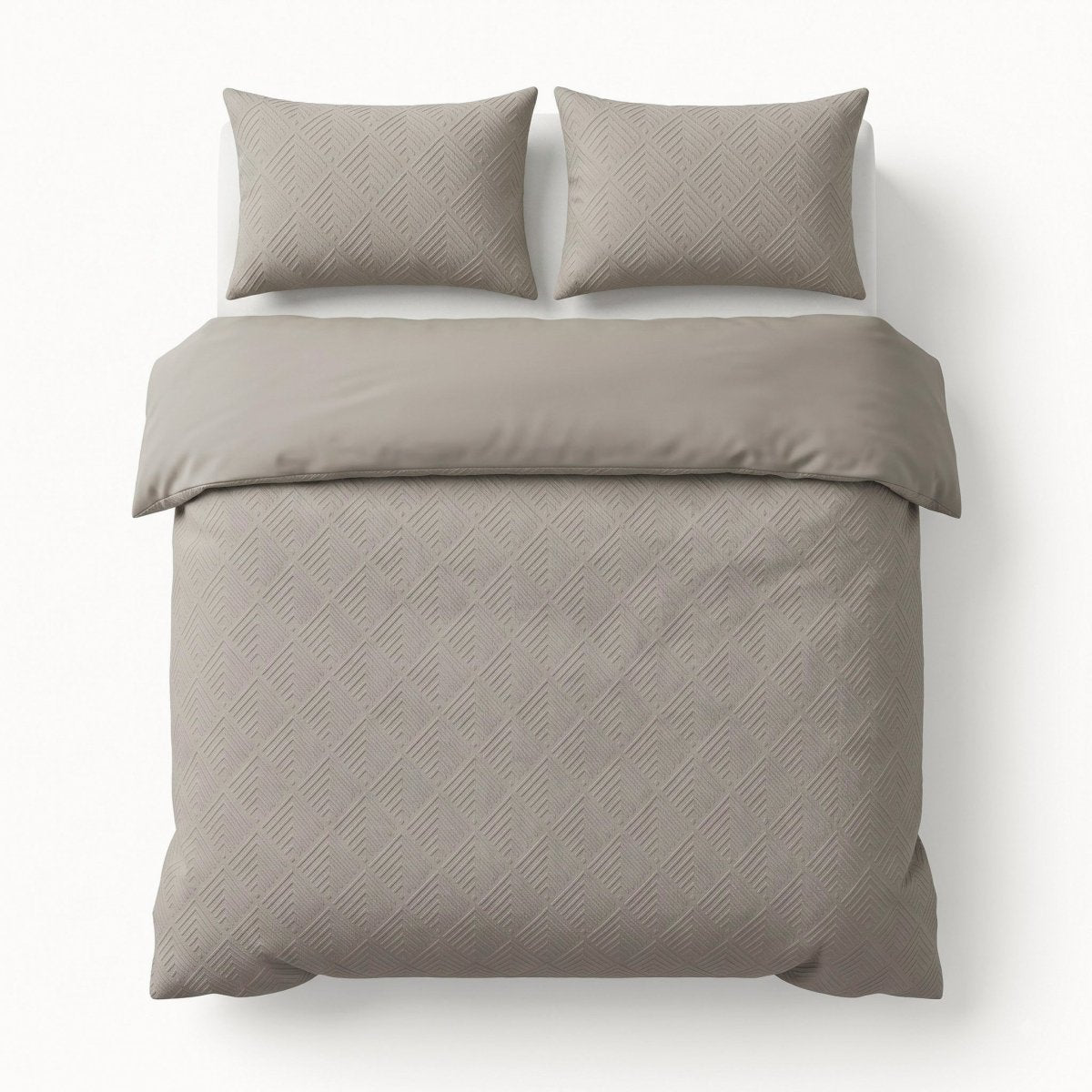 Embossed Microfibre Duvet Cover Set Modern Geo 3D | Taupe/Grey | Single - 140cm (W) x 220cm (L) - The Bedding & Blankets Store