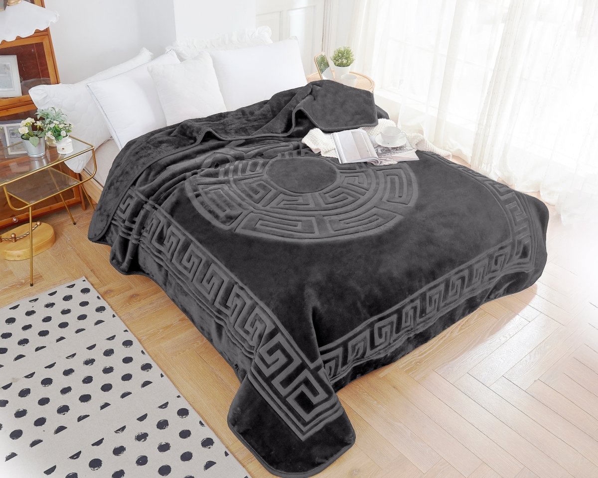 Embossed Microfibre Throw Zeta | Anthracite | Double XL - 200cm (W) x 240cm (L) - The Bedding & Blankets Store