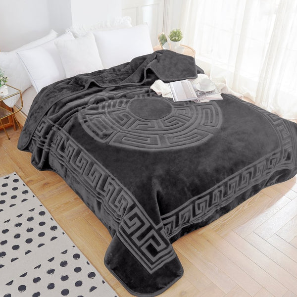 Embossed Microfibre Throw Zeta | Anthracite | Double XL - 200cm (W) x 240cm (L) - The Bedding & Blankets Store
