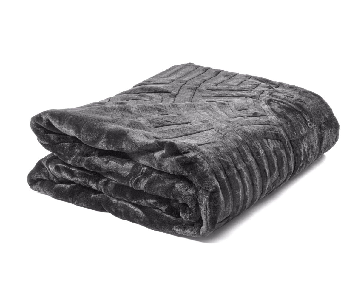 Embossed Microfibre Throw Zeta | Anthracite | Double XL - 200cm (W) x 240cm (L) - The Bedding & Blankets Store
