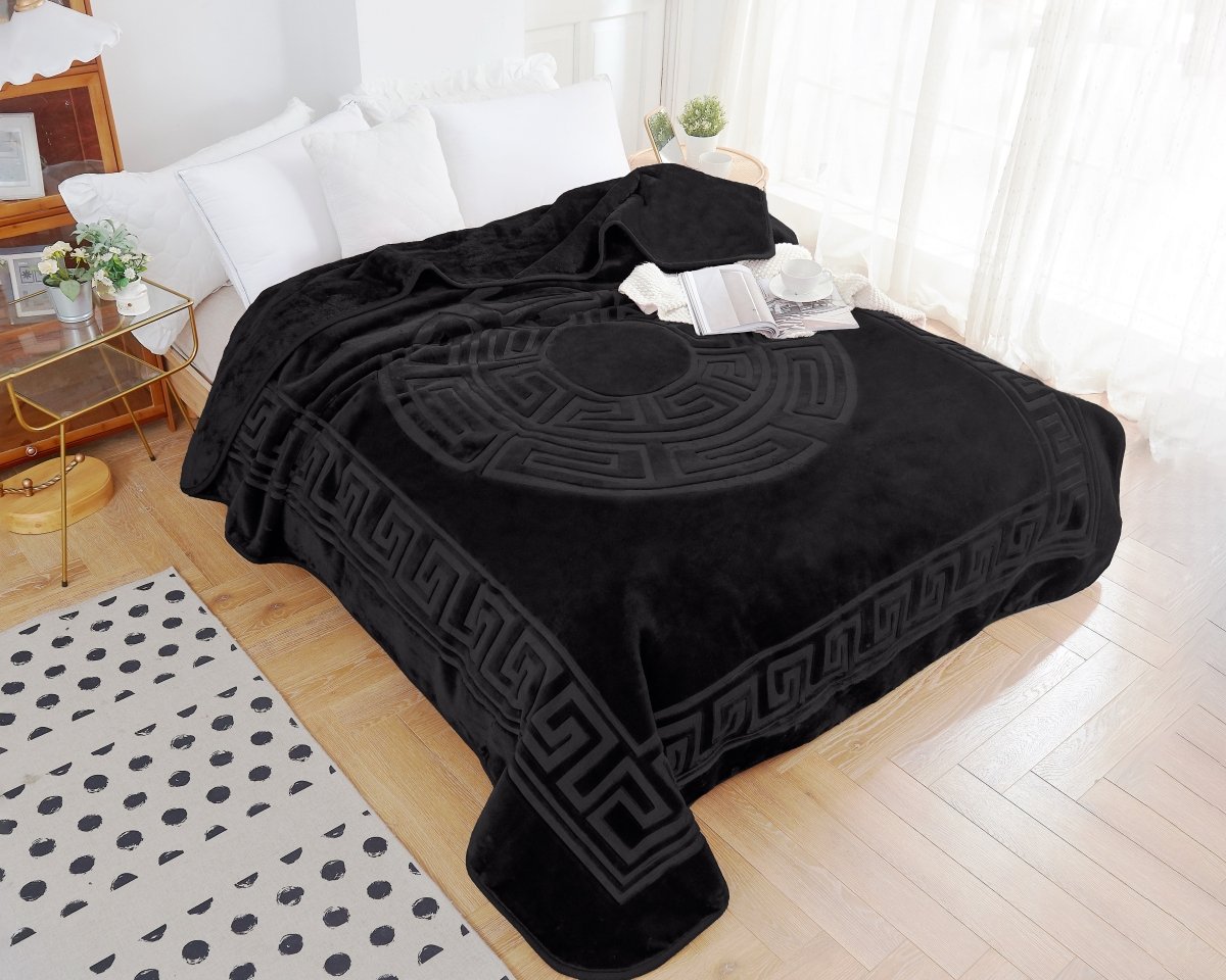 Embossed Microfibre Throw Zeta | Black | Double XL - 200cm (W) x 240cm (L) - The Bedding & Blankets Store