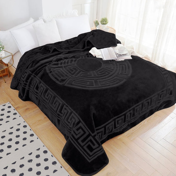 Embossed Microfibre Throw Zeta | Black | Double XL - 200cm (W) x 240cm (L) - The Bedding & Blankets Store