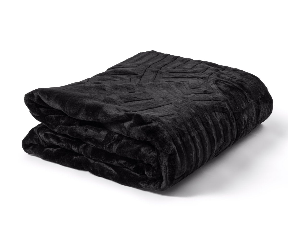 Embossed Microfibre Throw Zeta | Black | Double XL - 200cm (W) x 240cm (L) - The Bedding & Blankets Store