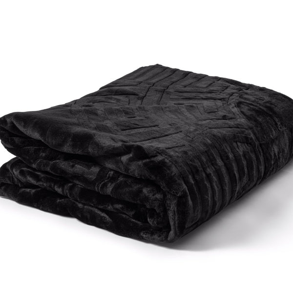 Embossed Microfibre Throw Zeta | Black | Double XL - 200cm (W) x 240cm (L) - The Bedding & Blankets Store