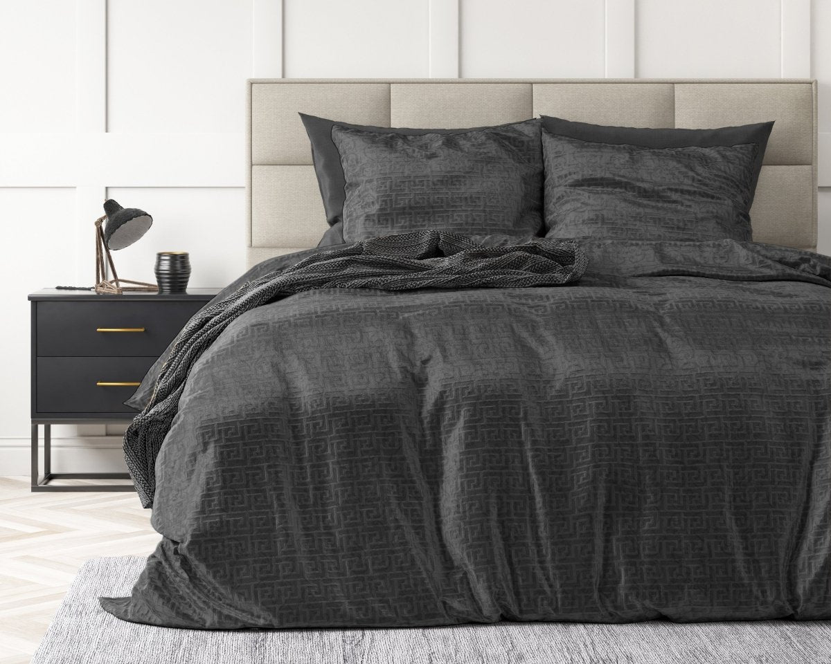Embossed Velvet Duvet Cover Set Fashion | Black | Single - 135cm (W) x 200cm (L) - The Bedding & Blankets Store