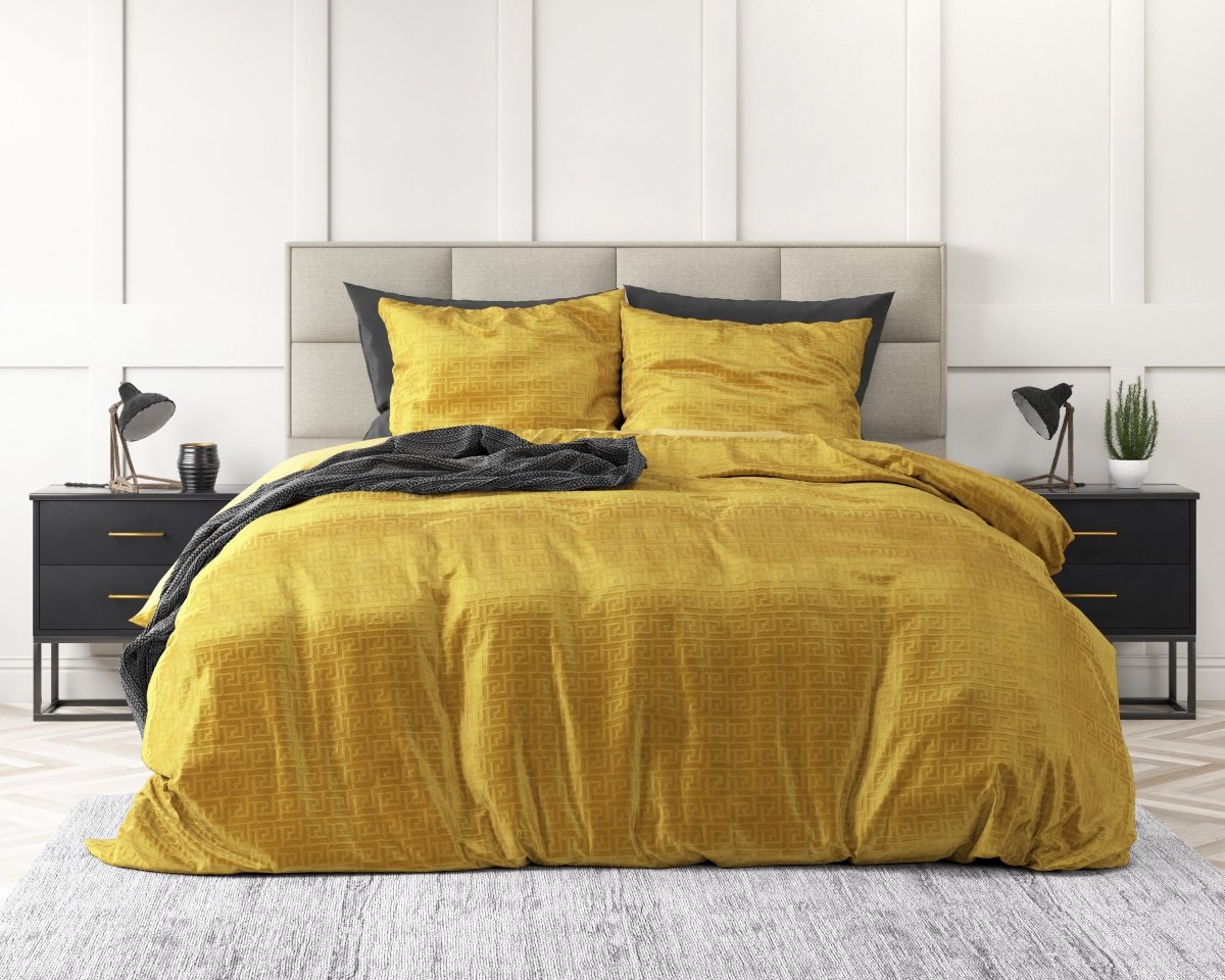 Embossed Velvet Duvet Cover Set Fashion | Gold | Single - 135cm (W) x 200cm (L) - The Bedding & Blankets Store