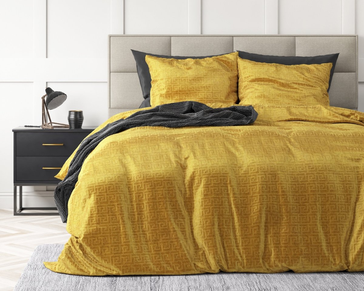 Embossed Velvet Duvet Cover Set Fashion | Gold | Single - 135cm (W) x 200cm (L) - The Bedding & Blankets Store