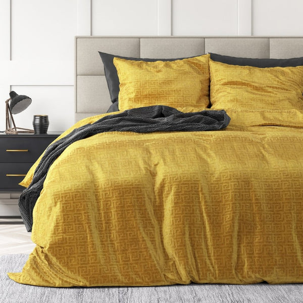 Embossed Velvet Duvet Cover Set Fashion | Gold | Single - 135cm (W) x 200cm (L) - The Bedding & Blankets Store