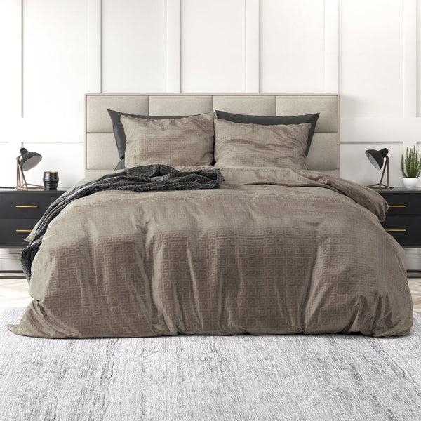 Embossed Velvet Duvet Cover Set Fashion | Taupe | Single - 135cm (W) x 200cm (L) - The Bedding & Blankets Store