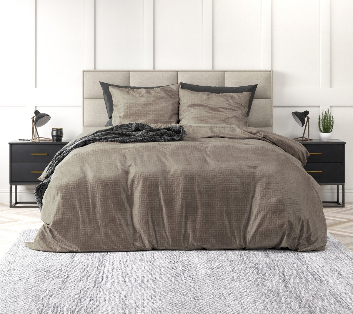 Embossed Velvet Duvet Cover Set Fashion | Taupe | Single - 135cm (W) x 200cm (L) - The Bedding & Blankets Store