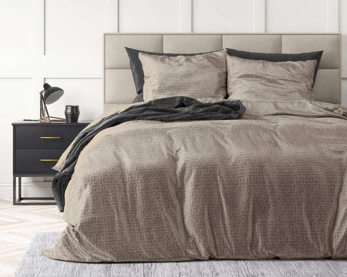 Embossed Velvet Duvet Cover Set Fashion | Taupe | Single - 135cm (W) x 200cm (L) - The Bedding & Blankets Store