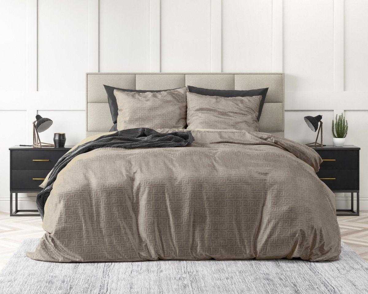 Embossed Velvet Duvet Cover Set Fashion | Taupe | Single - 135cm (W) x 200cm (L) - The Bedding & Blankets Store