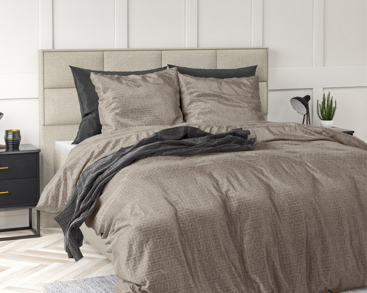 Embossed Velvet Duvet Cover Set Fashion | Taupe | Single - 135cm (W) x 200cm (L) - The Bedding & Blankets Store