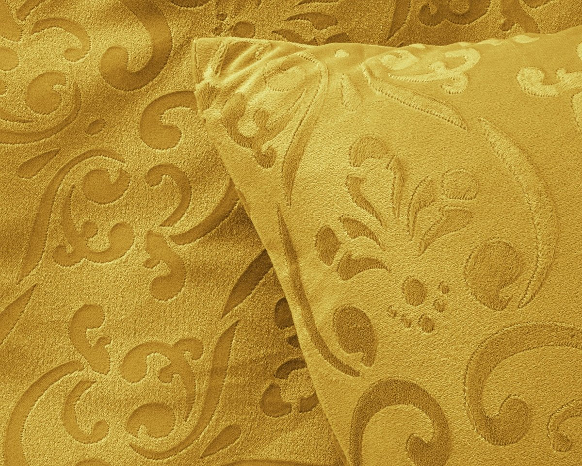 Embossed Velvet Duvet Cover Set Sultan | Gold | Single - 140cm (W) x 220cm (L) - The Bedding & Blankets Store