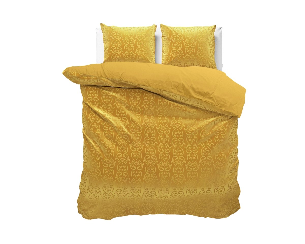 Embossed Velvet Duvet Cover Set Sultan | Gold | Single - 140cm (W) x 220cm (L) - The Bedding & Blankets Store