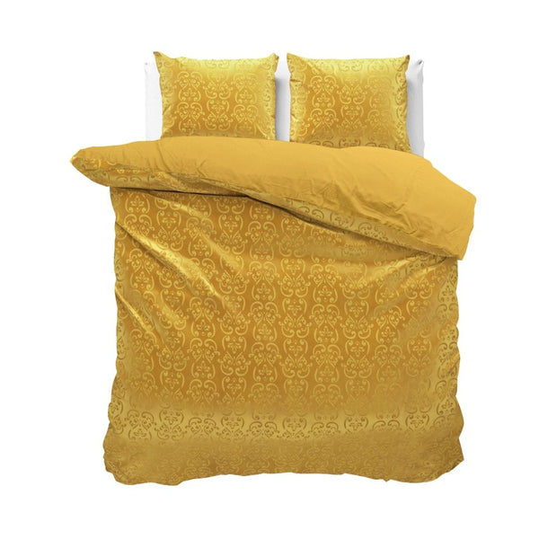 Embossed Velvet Duvet Cover Set Sultan | Gold | Single - 140cm (W) x 220cm (L) - The Bedding & Blankets Store