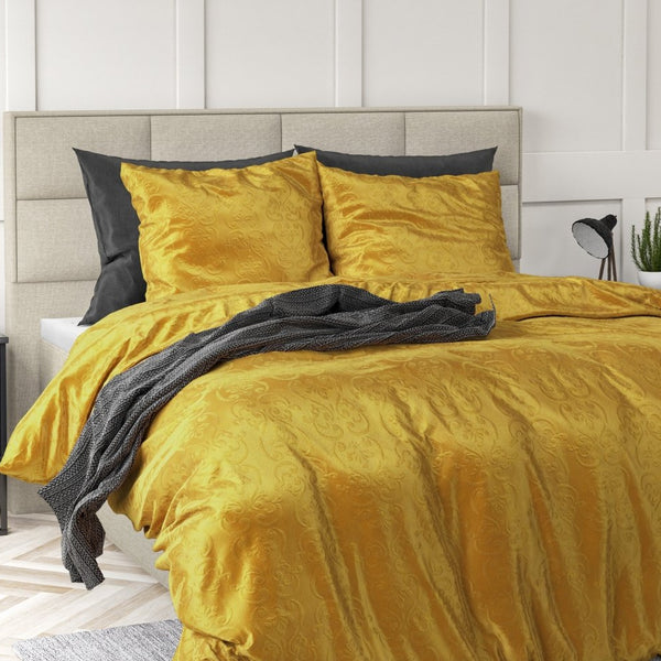Embossed Velvet Duvet Cover Set Sultan | Gold | Single - 140cm (W) x 220cm (L) - The Bedding & Blankets Store