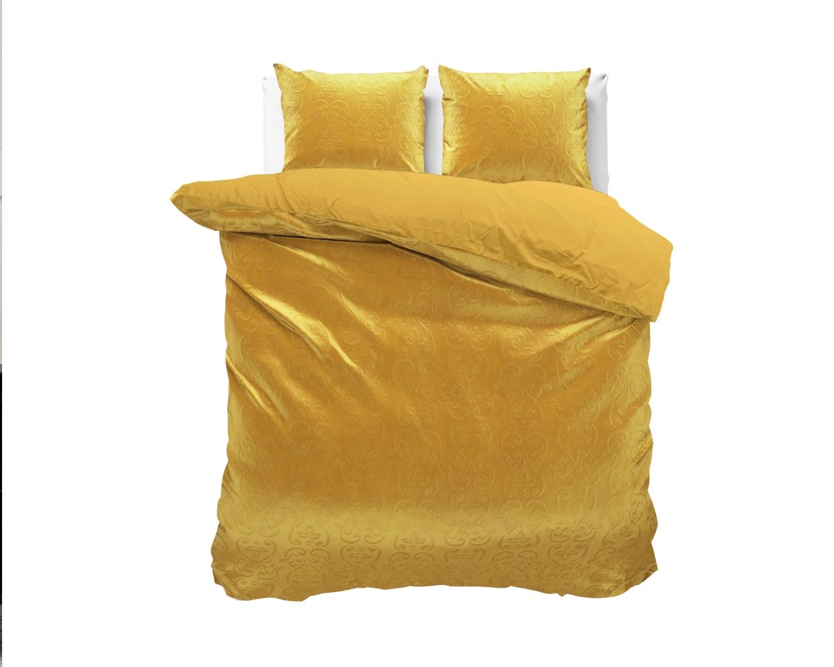 Embossed Velvet Duvet Cover Set Sultan | Gold | Single - 140cm (W) x 220cm (L) - The Bedding & Blankets Store