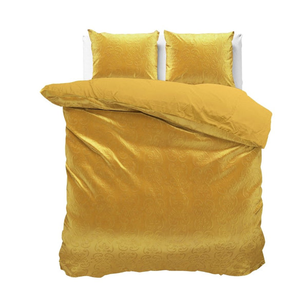 Embossed Velvet Duvet Cover Set Sultan | Gold | Single - 140cm (W) x 220cm (L) - The Bedding & Blankets Store