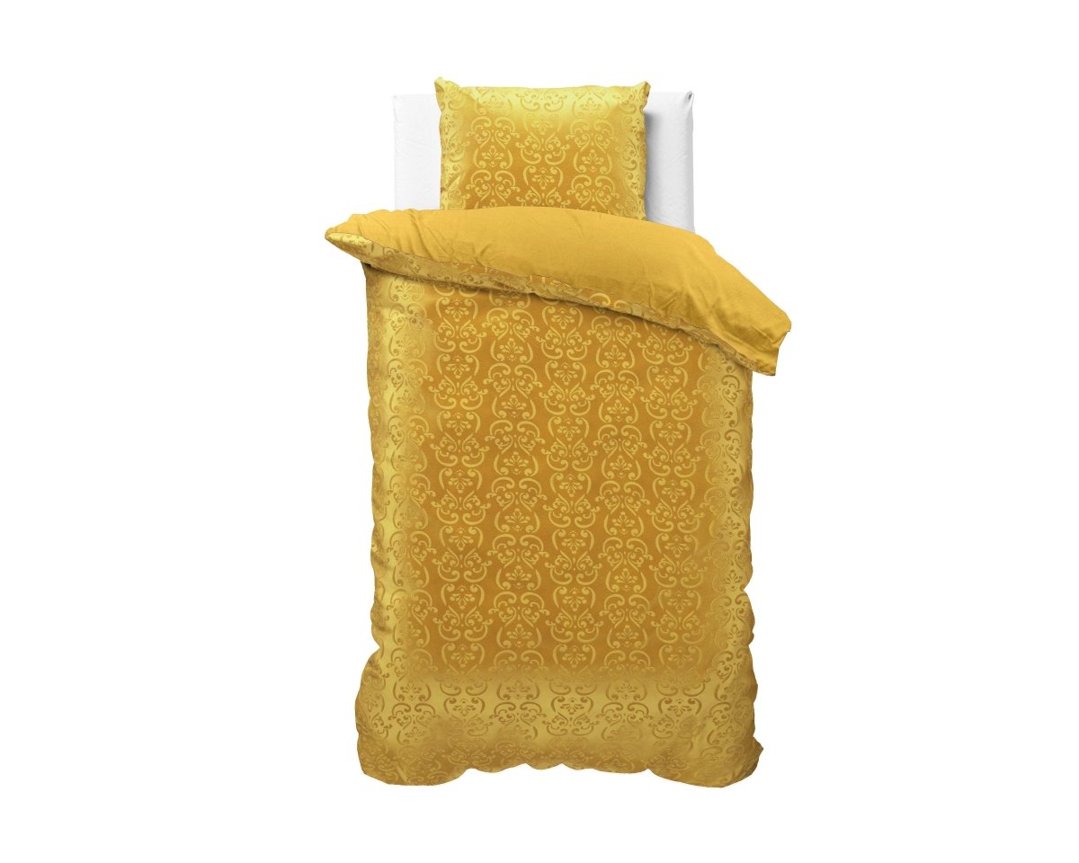 Embossed Velvet Duvet Cover Set Sultan | Gold | Single - 140cm (W) x 220cm (L) - The Bedding & Blankets Store