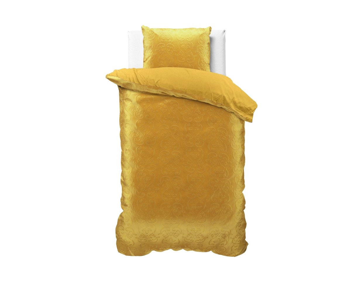 Embossed Velvet Duvet Cover Set Sultan | Gold | Single - 140cm (W) x 220cm (L) - The Bedding & Blankets Store