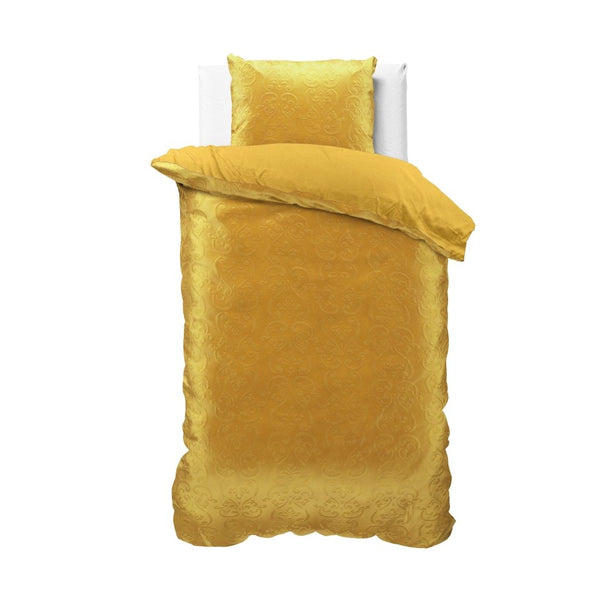 Embossed Velvet Duvet Cover Set Sultan | Gold | Single - 140cm (W) x 220cm (L) - The Bedding & Blankets Store