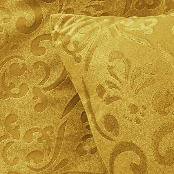 Embossed Velvet Duvet Cover Set Sultan | Gold | Single - 140cm (W) x 220cm (L) - The Bedding & Blankets Store