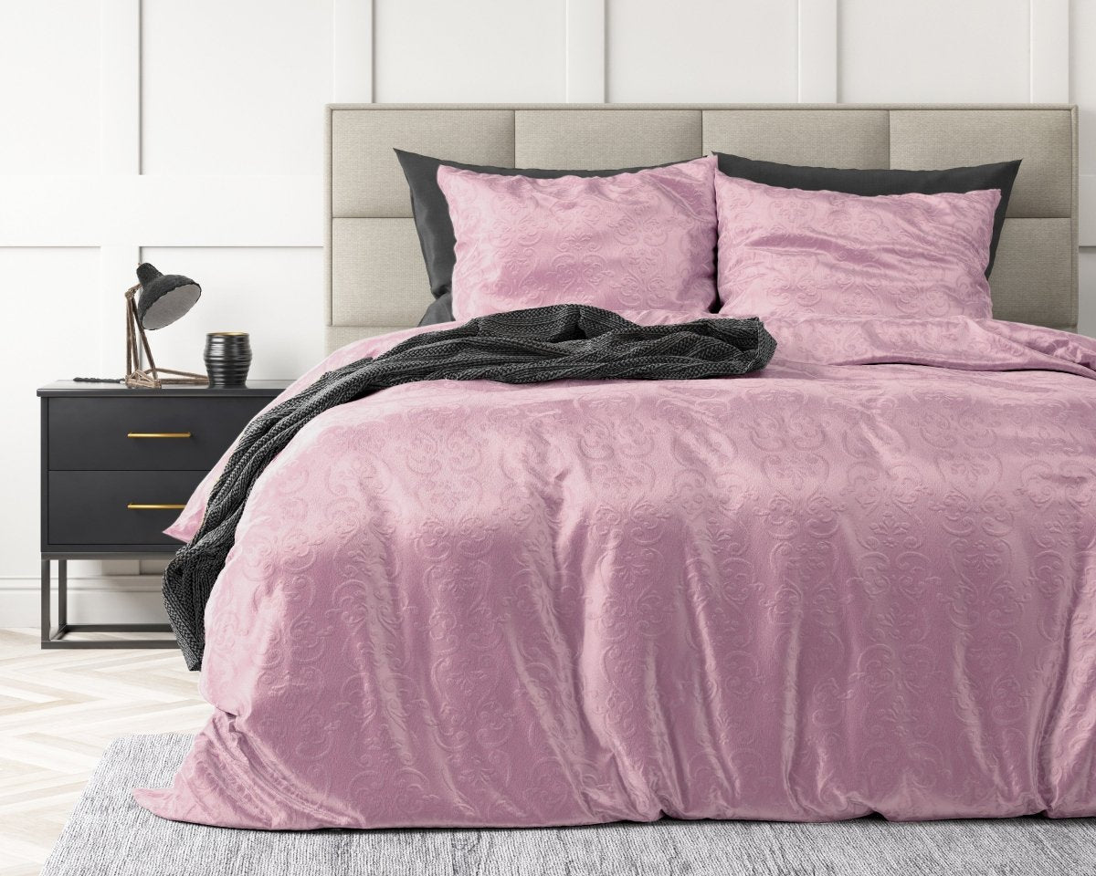 Embossed Velvet Duvet Cover Set Sultan | Pink | Single - 140cm (W) x 220cm (L) - The Bedding & Blankets Store