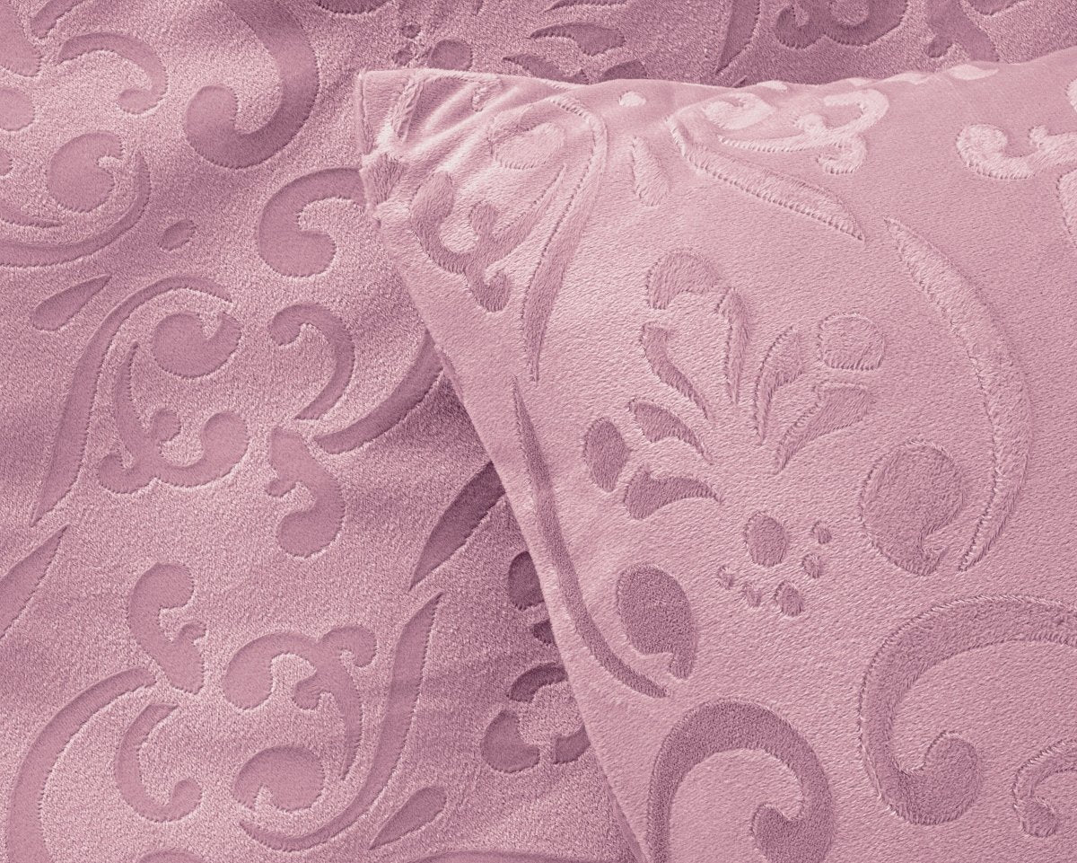 Embossed Velvet Duvet Cover Set Sultan | Pink | Single - 140cm (W) x 220cm (L) - The Bedding & Blankets Store