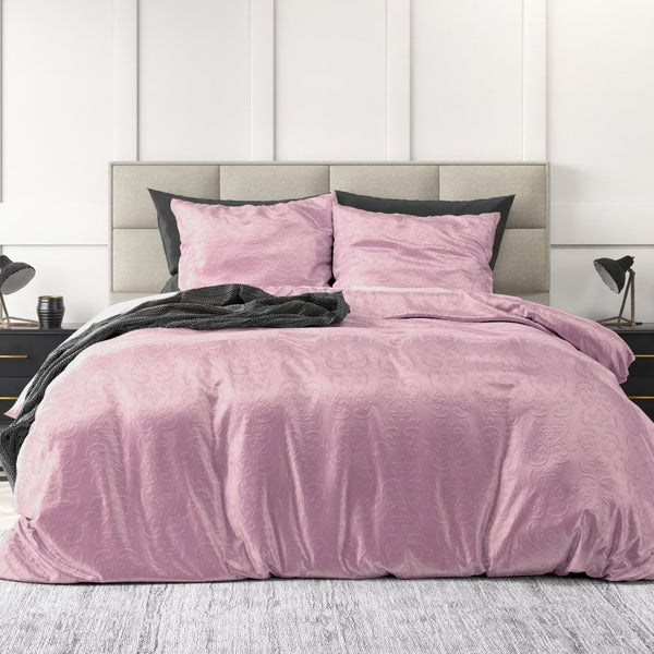 Embossed Velvet Duvet Cover Set Sultan | Pink | Single - 140cm (W) x 220cm (L) - The Bedding & Blankets Store