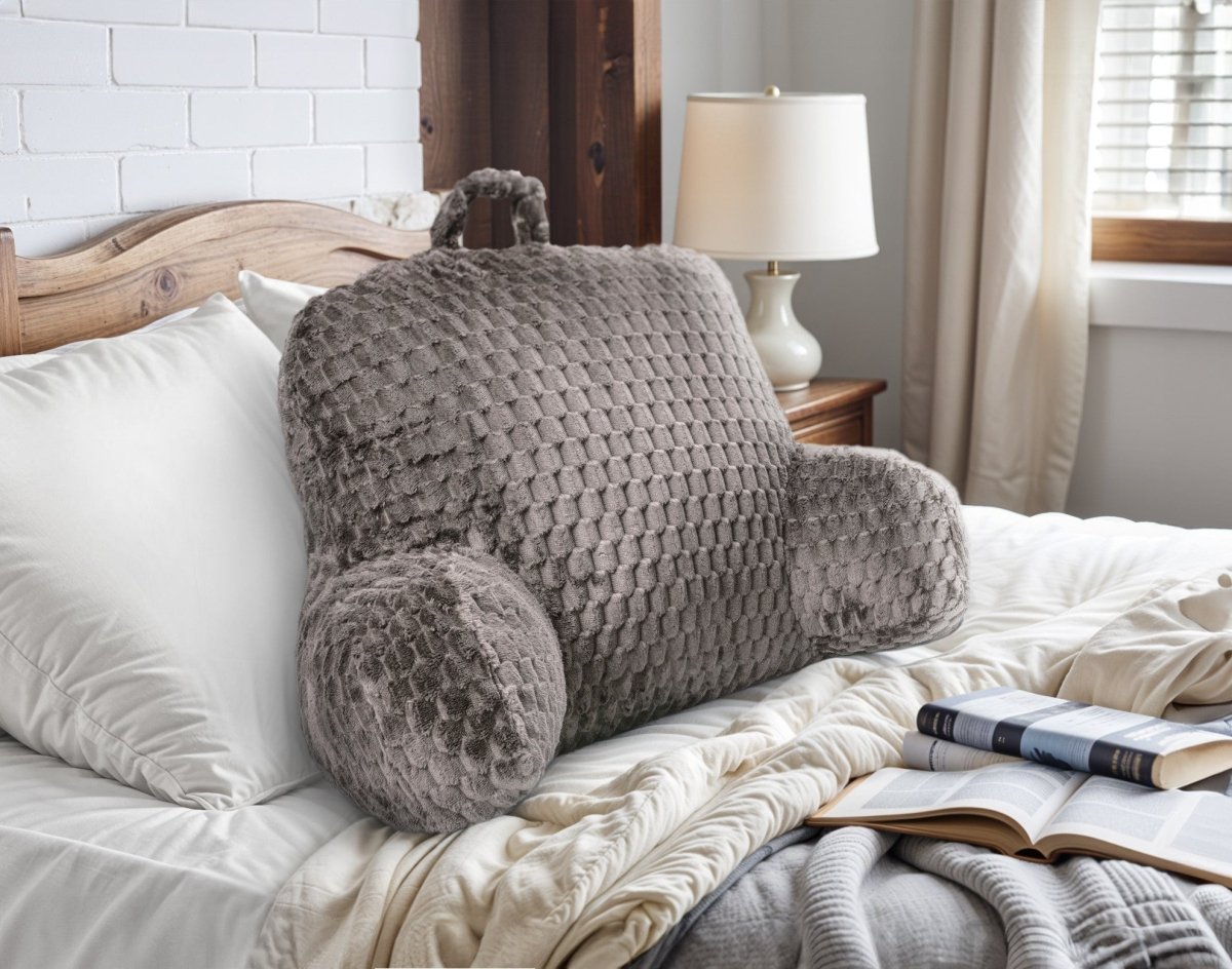 Ergonomic Bedrest Back & Neck Support Pillow | Taupe | 34cm x 50cm - The Bedding & Blankets Store