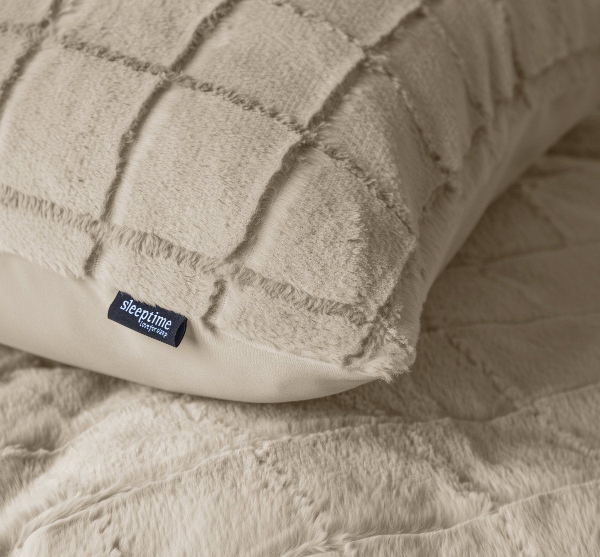 Faux Fur Duvet Cover Set Faux Fur Check | Beige | Single - 140cm (W) x 220cm (L) - The Bedding & Blankets Store
