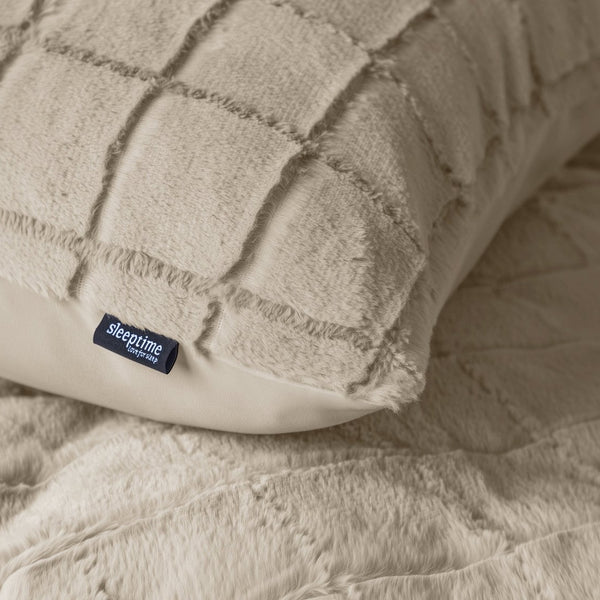 Faux Fur Duvet Cover Set Faux Fur Check | Beige | Single - 140cm (W) x 220cm (L) - The Bedding & Blankets Store