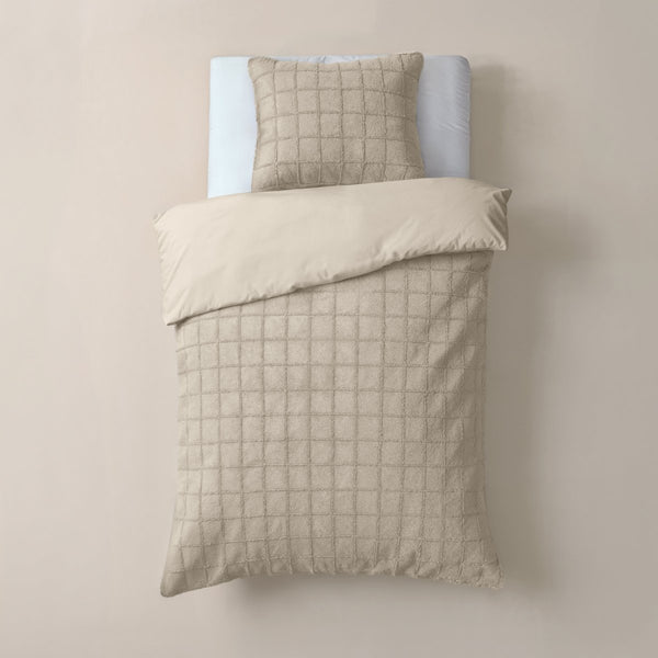 Faux Fur Duvet Cover Set Faux Fur Check | Beige | Single - 140cm (W) x 220cm (L) - The Bedding & Blankets Store