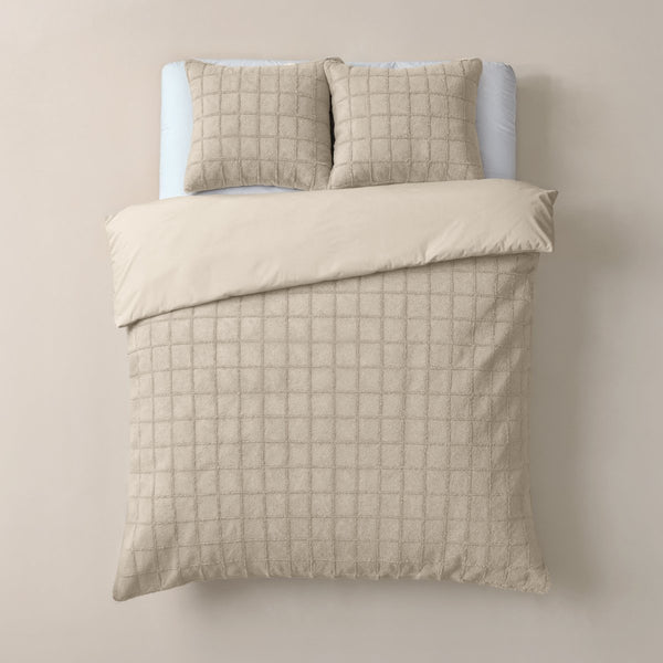 Faux Fur Duvet Cover Set Faux Fur Check | Beige | Single - 140cm (W) x 220cm (L) - The Bedding & Blankets Store