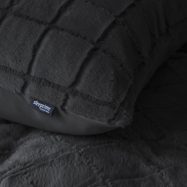 Faux Fur Duvet Cover Set Faux Fur Check | Black | Single - 140cm (W) x 220cm (L) - The Bedding & Blankets Store