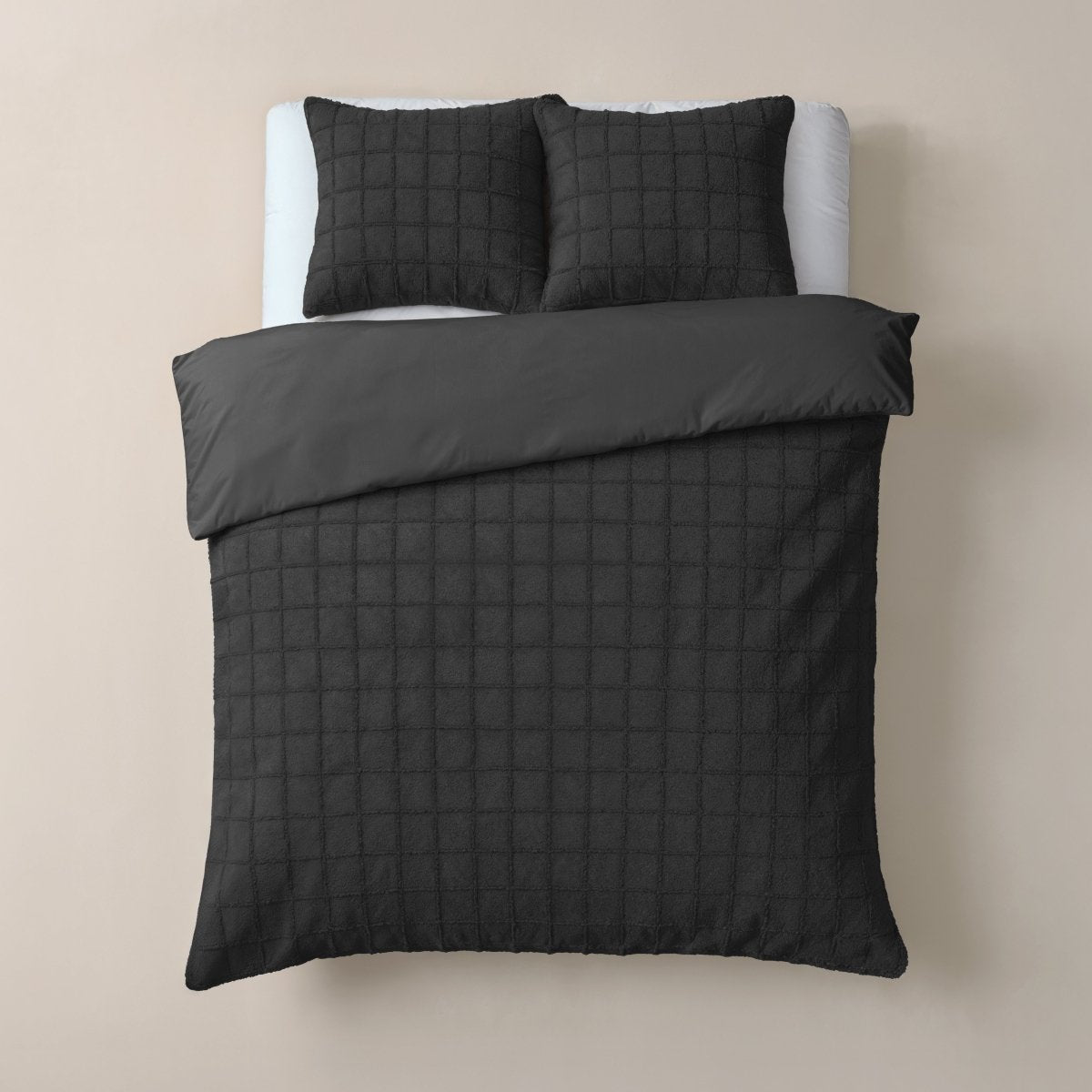 Faux Fur Duvet Cover Set Faux Fur Check | Black | Single - 140cm (W) x 220cm (L) - The Bedding & Blankets Store