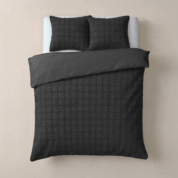 Faux Fur Duvet Cover Set Faux Fur Check | Black | Single - 140cm (W) x 220cm (L) - The Bedding & Blankets Store