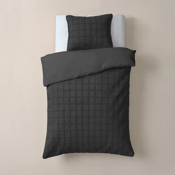 Faux Fur Duvet Cover Set Faux Fur Check | Black | Single - 140cm (W) x 220cm (L) - The Bedding & Blankets Store