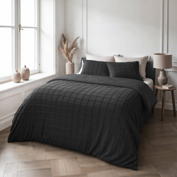 Faux Fur Duvet Cover Set Faux Fur Check | Black | Single - 140cm (W) x 220cm (L) - The Bedding & Blankets Store
