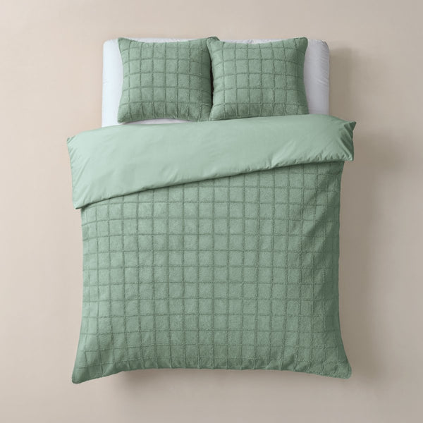 Faux Fur Duvet Cover Set Faux Fur Check | Dark Green | Single - 140cm (W) x 220cm (L) - The Bedding & Blankets Store